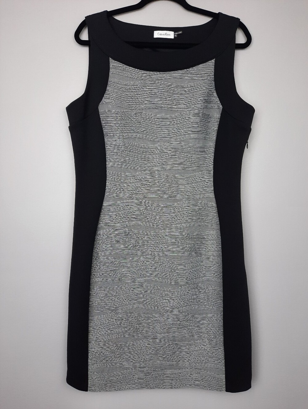 Calvin Klein Black and Gray Scoop Neck Sleeveless Sheath Dress size 14